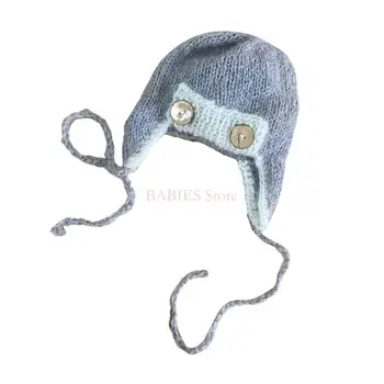 C9GB Naujagimių kepurė įsimintinoms kūdikių fotosesijoms Minkšta ir patogi viso mėnesio kūdikių variklio dangčio aviacijos teminė kepurė - Nuotrauka 2  