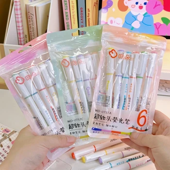 6Pcs/Set Highlighter Pen Set Fluorescence Colour Marker Pen Highlighter Color Marker Pen School Supplies Marker Stationery - Nuotrauka 2  