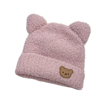 Kūdikių megzta skrybėlė Lokys Pliušinės ausų apsaugos Beanie vaikams Rudens žiema - Nuotrauka 2  