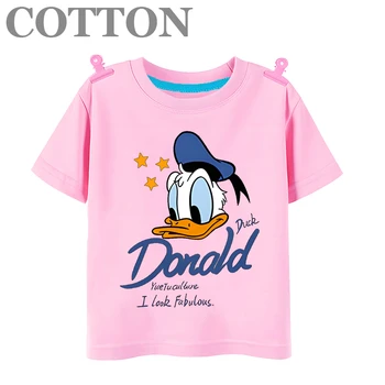 Cotton Disney Mickey Donald Duck Fashion Casual Girls Top Vaikiški marškinėliai trumpomis rankovėmis su mielu rašto raštu - Nuotrauka 2  