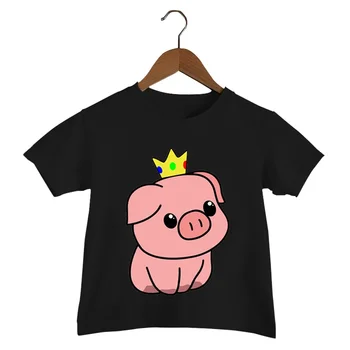 King Pig marškinėliai Kids Round Neck Tshirt Cartoon Animal Girls Clothes Kawaii Pig Harajuku Tops Summer Baby Boys Funny T Shirt - Nuotrauka 2  