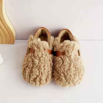 Mada Žieminiai vaikiški plokšti batai Vilna Pūkuotas šiltas Pliušinis Vienspalviai batai Vaikiški neslystantys minkšto pado batų mažylis - Nuotrauka 2  