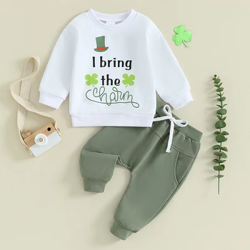 Naujagimis kūdikis berniukas St Patrick s Dieninės kelnės Apranga Žalias Shamrock Print džemperis su elastine juosmens raišteliu - Nuotrauka 2  