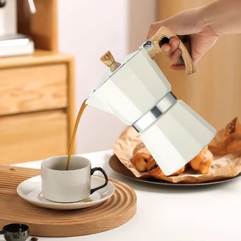 150ml/300ml Espresso Maker Moka puodo medinė rankena Klasikinis itališkas kavos virimo aparatas Kavos virimo virdulys namų kavinės įrankiams - Nuotrauka 2  