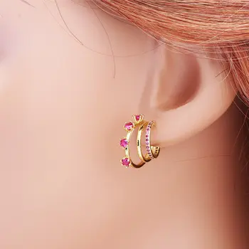 SINZRY 2023 Karštos spalvos kubinis cirkonas C formos daugiasluoksniai korėjietiški auskarai moterims - Nuotrauka 2  