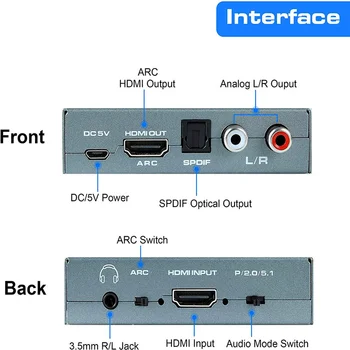 su HDMI suderinamas 2.0 garso ištraukiklis į RCA 4K 60Hz YUV4: 4: 4 HDR garso keitiklio adapteris 4K į optinį TOSLINK SPDIF - Nuotrauka 2  