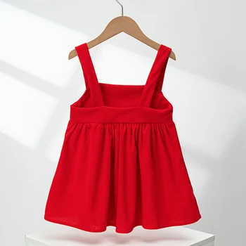 Mažylių mergaičių suknelė be rankovių raudona spalva Rudens žiemos princesės kalėdinis butikas vaikams drabužiai - Nuotrauka 2  