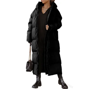 Wepbel Hooded Parkas Moterys Ilgi medvilniniai paminkštinti drabužiai Paltai Mada Laisvalaikio užtrauktukas Žiema Ilgomis rankovėmis Parkas Striukės Paltai - Nuotrauka 2  