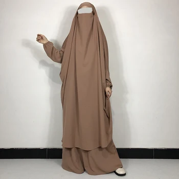 Modest Jilbab 2 dalių rinkinys EID sijonas ilgas Khimar su Niqab stygomis Aukštos kokybės malda Abaya islamo drabužiai Musulmonų moterų suknelė - Nuotrauka 2  
