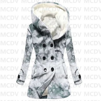 Tie-Dye Art 3D Printed Fleece Hooded Cloak Women Thick Warm Coat Women's Winter Warm Overcoat Casual Clothes 12 Color - Nuotrauka 2  