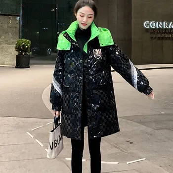 Nauja moteriška juoda ryški pūkinė striukė Žiema sutirština šaltą šiltą 90% baltą antį Apatinis kailis Moteriškas nuimamas parkerio paltas su gobtuvu - Nuotrauka 2  