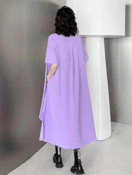 XITAO Vienos krūtinės vientisa suknelė Moterys Korėja 2023 Vasara Naujas atvykimas Asmenybė Mada Laisva suknelė trumpomis rankovėmis WLD11326 - Nuotrauka 2  