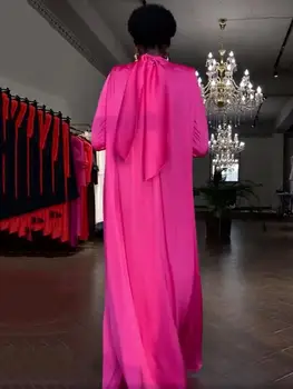 Uoozee Artimųjų Rytų moterys Vientisos spalvos Elegantiška vakarėlio suknelė aukštu kaklu Vakarinė suknelė 2023 Nauja pavasario rudens platėjančiomis rankovėmis Maxi suknelės - Nuotrauka 2  