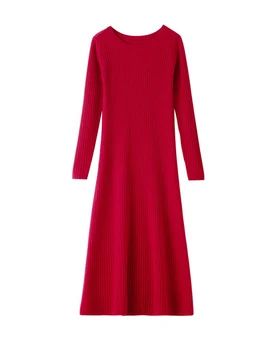 birdtree banketinė suknelė kašmyro sijonas plonas apvalus kaklas megztinis iki kelių lengvas prabangus elegantiškas liesas moteriškas drabužis D38007QD - Nuotrauka 2  