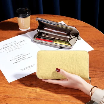 Moterų piniginės dizainerė Ilga piniginė Natūralios odos užtrauktukas Piniginės Didelės talpos kortelių laikiklis Cowhide Moteriškas sankabos krepšys 2023 Dabar - Nuotrauka 2  