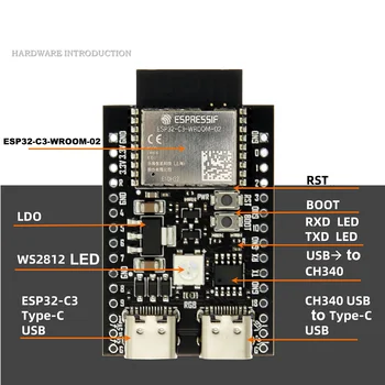 ESP32-C3 kūrimo plokštė 2,4 GHz WiFi+BLE 4MB blykstė ESP32-C3-WROOM-02 modulis suderinamas su ESP32-C3-DevKitC-02 daiktų internetui - Nuotrauka 2  