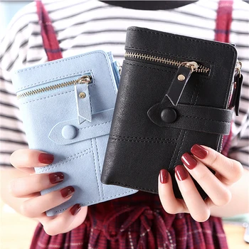 Casual Women Short Wallet PU Leather Hasp Money Bag Ladies Korean Fashion Multifunction Card Holder Female Fold Small Coin Rankse - Nuotrauka 2  