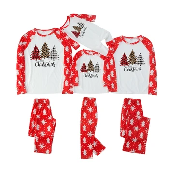 Naujos Kalėdos Tėvų-vaikų drabužiai Šeimos medvilnės eglutės spausdinimas Tėvų-vaikų drabužiai Pižamos Xmas Family dviejų dalių paketas - Nuotrauka 2  
