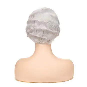 HANEROU sintetinis trumpas retro banguotas perukas moterims balti natūralūs plaukai vakarėlio cosplay aukštos temperatūros pluoštas - Nuotrauka 2  