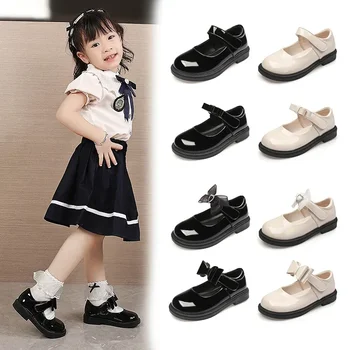 2023 Nauji vaikiški odiniai bataiBow Girl Princess Shoes Soft Sole Casual Student Black Performance Batai - Nuotrauka 2  