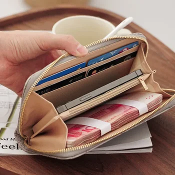 Nauja ilga piniginė Didelės talpos telefono krepšys Madinga piniginė su užtrauktuku Kelių kortelių rankinis krepšys Paprasta - Nuotrauka 2  
