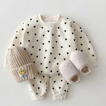 Heart Baby Clothing Set Full Heart Boys Hoodie Suit Toddler Girls Drabužių komplektas - Nuotrauka 2  