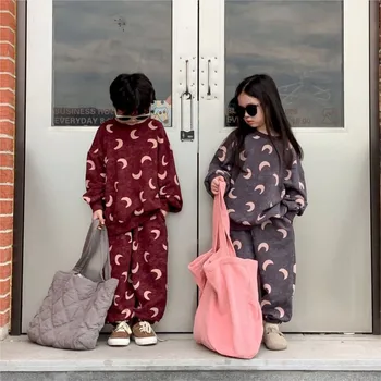 2023 Pavasario rudens vaikų mergaičių drabužių komplektas Medvilnės storio spausdintos mėnulio jogger kelnės Megztinis Laisvi marškiniai Vaikų mergaičių apranga - Nuotrauka 2  