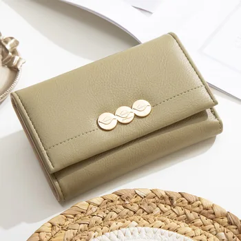 Women Medium Wallet Brand Card Holder Designer Leaf Hasp PU Leather High Capacity Purse Three Fold with Coin Bag - Nuotrauka 2  
