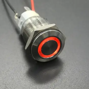 24V fiksavimo mygtuko jungiklis 1NO1NC sidabrinis nerūdijančio plieno apvalkalas su LED žiedu, tinkamas 16 mm 5/8 