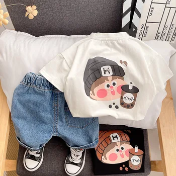 2023 m. vasaros korėjiečių vaikų kūdikių berniukų drabužių rinkinys Animacinis filmas Spausdinti marškinėliai trumpomis rankovėmis Skylėti džinsiniai šortai Kostiumas Baby Boy aprangos komplektas - Nuotrauka 2  