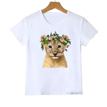 Kawaii mergaičių marškinėliai Akvarelės gėlės Animal Rabbit Cat Deer Koala Print Vaikų drabužiai Marškinėliai Mada Baby Tshirt Tops - Nuotrauka 2  